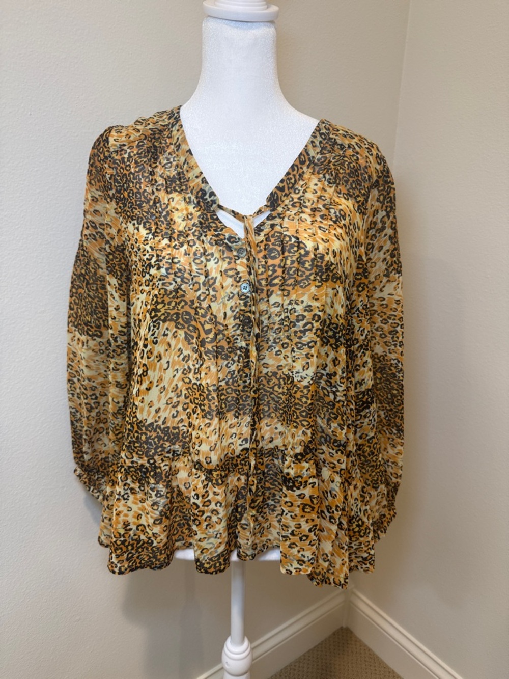 Patterson J. Kincaid Leopard Print V-Neck Blouse - Yellow/Brown